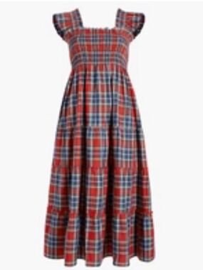 Hill House Plaid Midi Dress in Red Tartan, XS